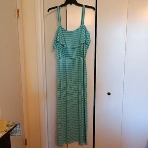 Robbie Bee Signature Teal & White Striped Cold Shoulder Maxi Tank Top Dress Sz L